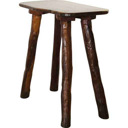 Tabouret vintage en bois d'olivier massif, France 1970