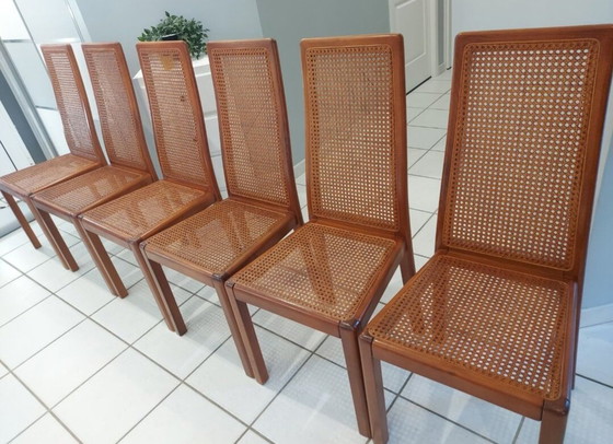 Image 1 of Suite De 6 Chaises Cannage Design Italien Vintage Années 1970