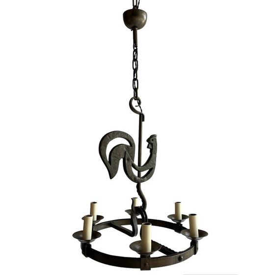 Image 1 of Lustre vintage en fer forgé avec coq, 1950