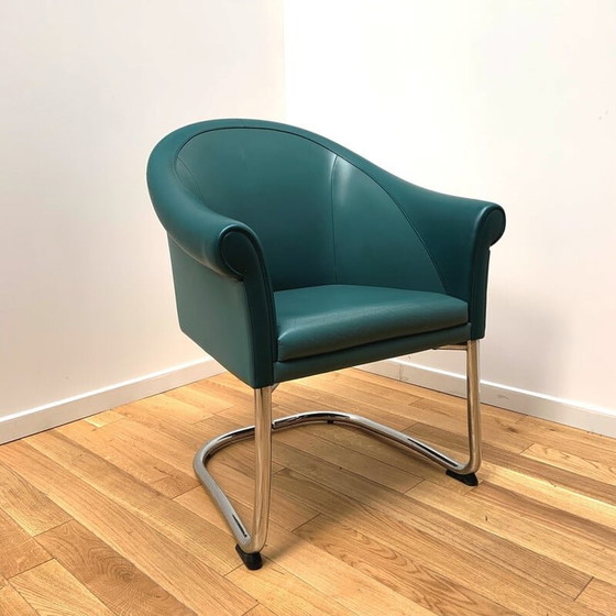 Image 1 of Ensemble de 3 fauteuils en cuir vintage par Slitta Slinan pour Poltrona Frau