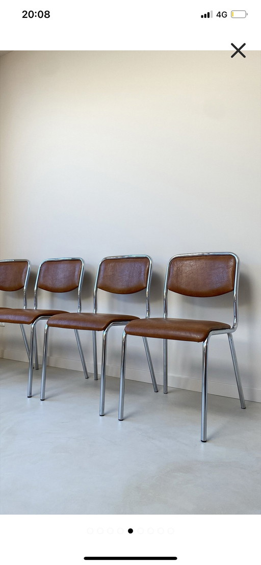 4x Chaises de salle à manger vintage en cuir brun