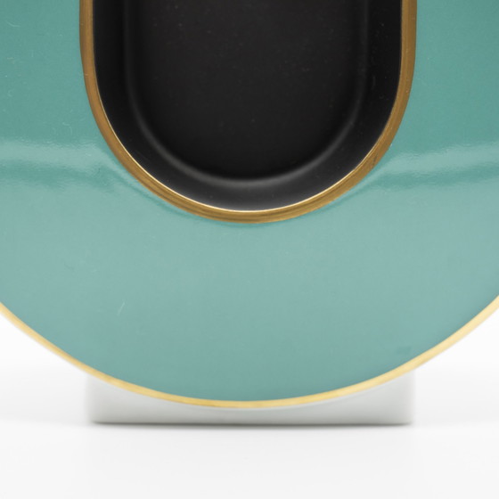 Rare Chic Kpm Bavaria Vase Vintage en Porcelaine Brillante & Matte Noir Turquoise Or (photo 7 of 9)