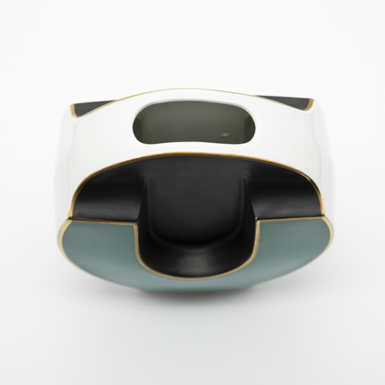 Rare Chic Kpm Bavaria Vase Vintage en Porcelaine Brillante & Matte Noir Turquoise Or (photo 5 of 9)