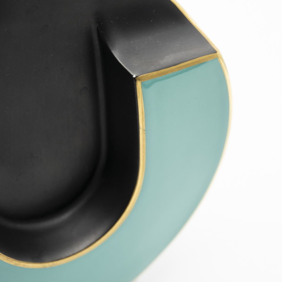 Rare Chic Kpm Bavaria Vase Vintage en Porcelaine Brillante & Matte Noir Turquoise Or (photo 6 of 9)