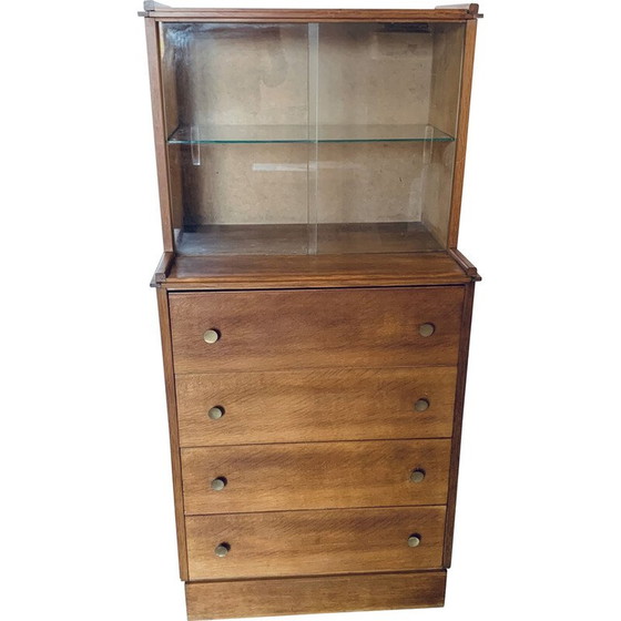 Image 1 of Armoire vintage avec vitrine à 3 tiroirs