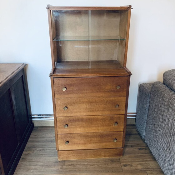 Image 1 of Armoire vintage avec vitrine à 3 tiroirs