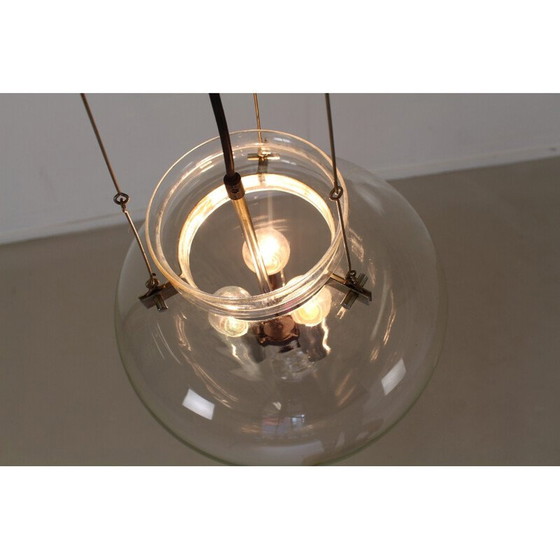 Image 1 of Lampe suspendue vintage en métal chromé et verre pour Glashütte Limburg, Allemagne 1970