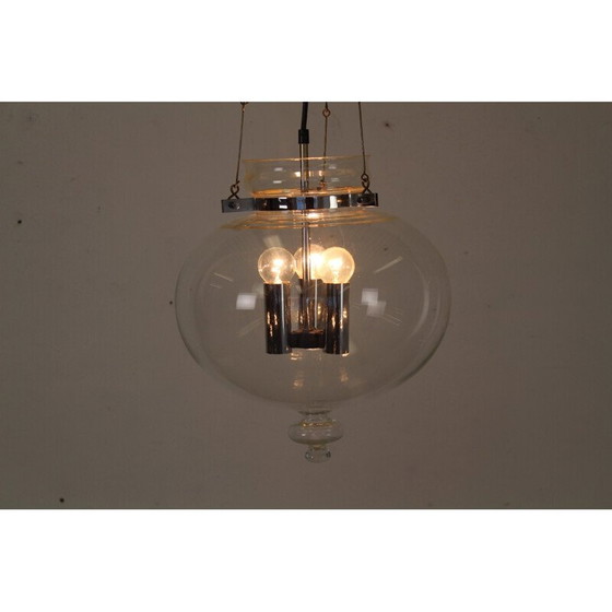 Image 1 of Lampe suspendue vintage en métal chromé et verre pour Glashütte Limburg, Allemagne 1970