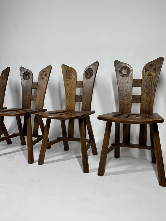 Image 1 of Chaises de salle à manger en chêne brutal des années 1960