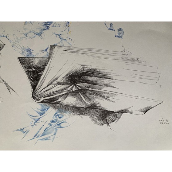 Image 1 of Lithographie d'époque voyage extraordinaire entre les pages d'un livre par Henri Le Viennois, 1969