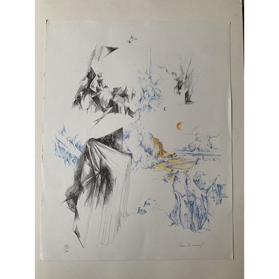 Image 1 of Lithographie d'époque voyage extraordinaire entre les pages d'un livre par Henri Le Viennois, 1969