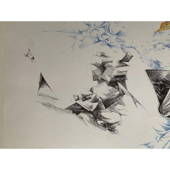 Image 1 of Lithographie d'époque voyage extraordinaire entre les pages d'un livre par Henri Le Viennois, 1969