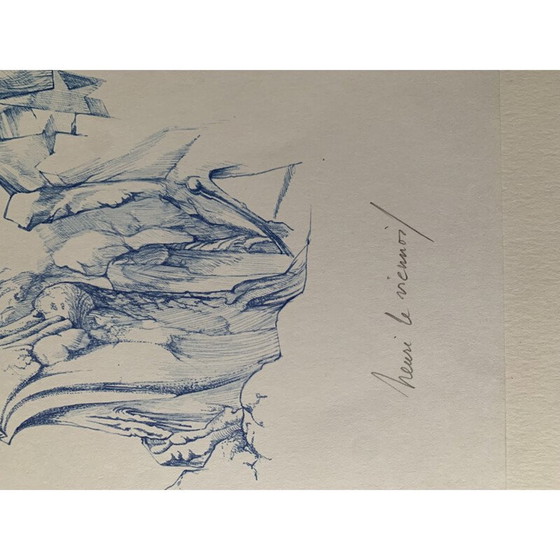 Image 1 of Lithographie d'époque voyage extraordinaire entre les pages d'un livre par Henri Le Viennois, 1969