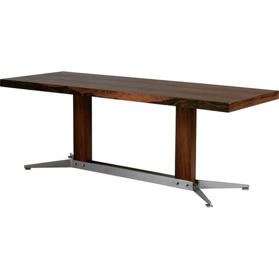 Image 1 of Table basse vintage en bois de rose et métal brossé, 1960