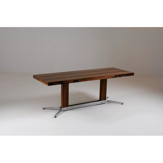 Image 1 of Table basse vintage en bois de rose et métal brossé, 1960