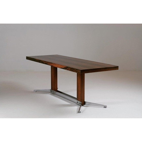 Image 1 of Table basse vintage en bois de rose et métal brossé, 1960