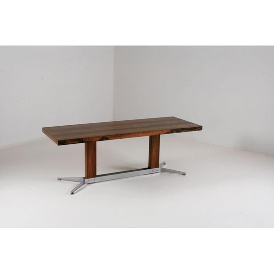 Image 1 of Table basse vintage en bois de rose et métal brossé, 1960