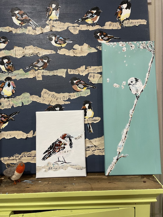 Image 1 of Peinture d'un moineau d'hiver