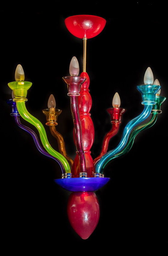 Image 1 of Veart-Artemide Lustre Murano de Gismondi "Orni Halloween" Memphis Style Model Gaia - Venexiana