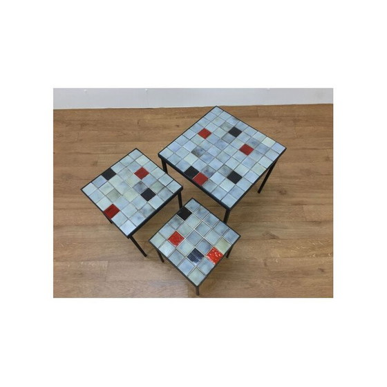 Image 1 of Ensemble de 3 tables gigognes en céramique de Mado Jolain, 1960