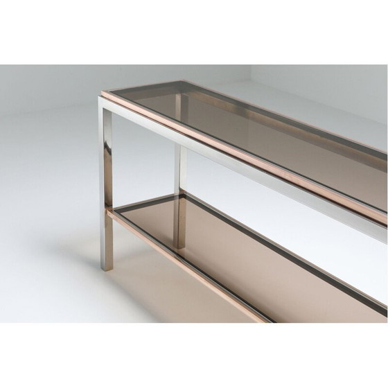 Image 1 of Console vintage à 2 niveaux chrome et laiton