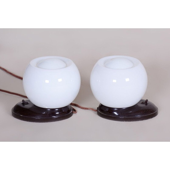 Image 1 of Paire de lampes de table en bakélite et verre au lait, Allemagne 1930