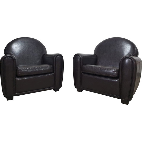 Image 1 of Paire de fauteuils "Club" vintage en cuir noir, Europe 1970