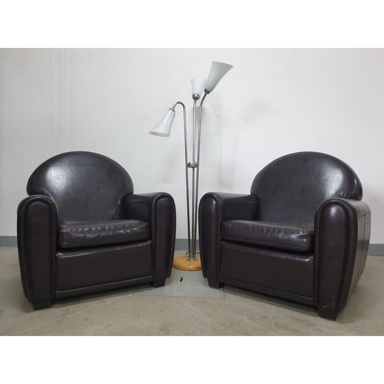 Image 1 of Paire de fauteuils "Club" vintage en cuir noir, Europe 1970