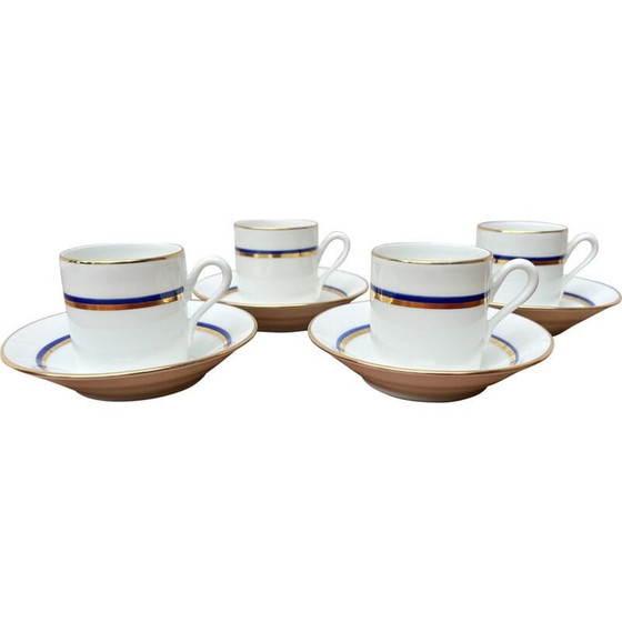 Image 1 of Set de 4 tasses à espresso et soucoupes vintage motif bleu par Richard Ginori, Italie