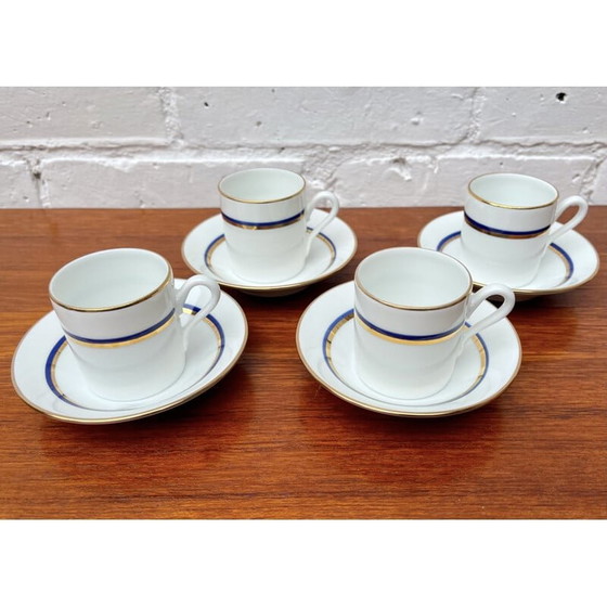 Image 1 of Set de 4 tasses à espresso et soucoupes vintage motif bleu par Richard Ginori, Italie