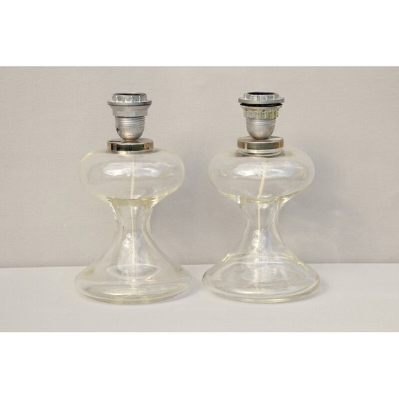 Image 1 of Paire de lampes de table vintage en verre et textile par Ingo Maurer pour Design M, années 1960