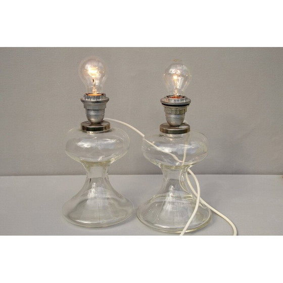 Image 1 of Paire de lampes de table vintage en verre et textile par Ingo Maurer pour Design M, années 1960