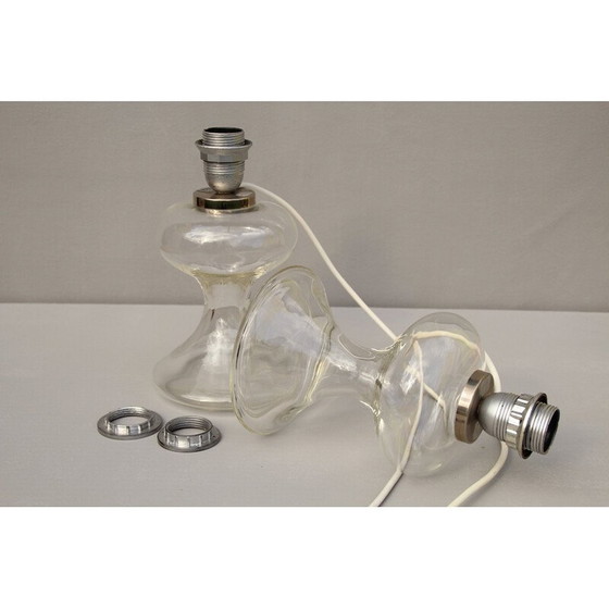 Image 1 of Paire de lampes de table vintage en verre et textile par Ingo Maurer pour Design M, années 1960