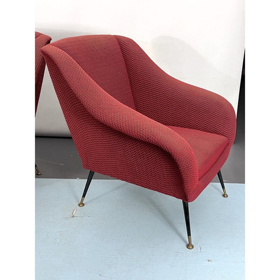 Image 1 of Paire de chaises longues vintage en laiton et tissu par Gigi Radice pour Minotti, Italie années 1950