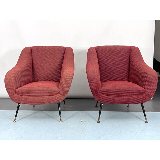 Image 1 of Paire de chaises longues vintage en laiton et tissu par Gigi Radice pour Minotti, Italie années 1950