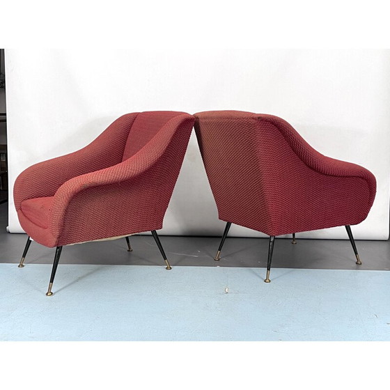 Image 1 of Paire de chaises longues vintage en laiton et tissu par Gigi Radice pour Minotti, Italie années 1950