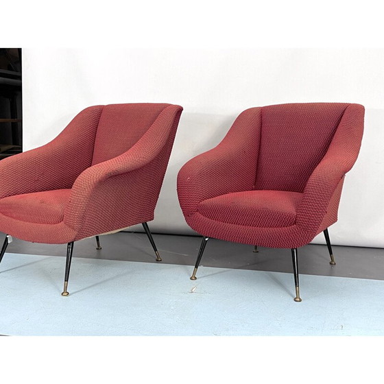 Image 1 of Paire de chaises longues vintage en laiton et tissu par Gigi Radice pour Minotti, Italie années 1950