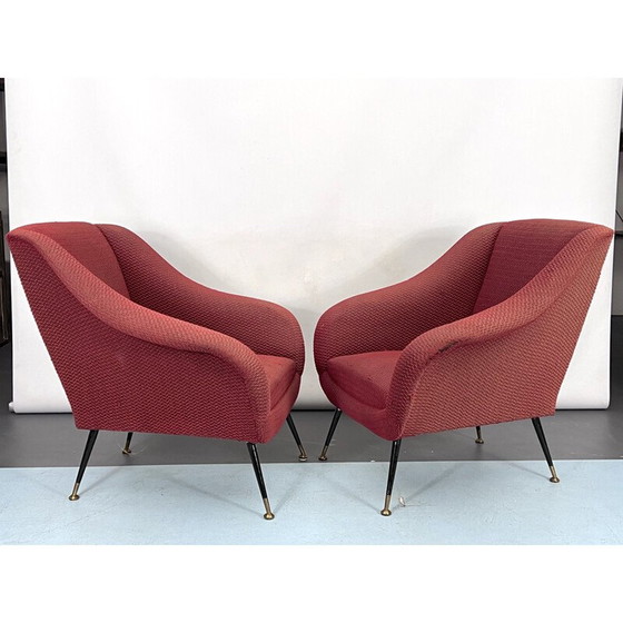 Image 1 of Paire de chaises longues vintage en laiton et tissu par Gigi Radice pour Minotti, Italie années 1950