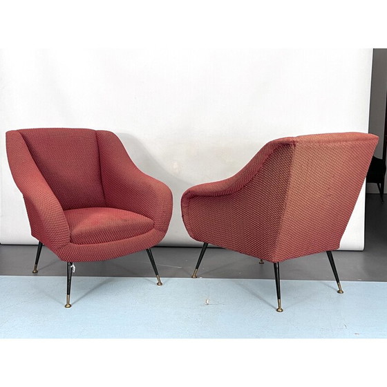 Image 1 of Paire de chaises longues vintage en laiton et tissu par Gigi Radice pour Minotti, Italie années 1950