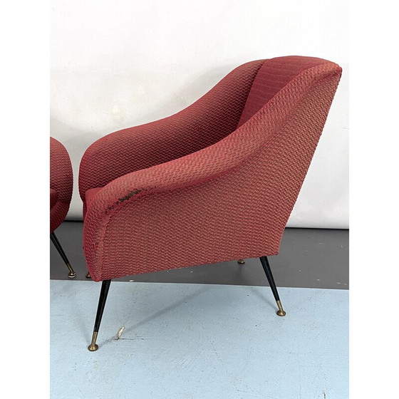 Image 1 of Paire de chaises longues vintage en laiton et tissu par Gigi Radice pour Minotti, Italie années 1950