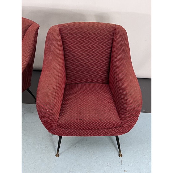 Image 1 of Paire de chaises longues vintage en laiton et tissu par Gigi Radice pour Minotti, Italie années 1950