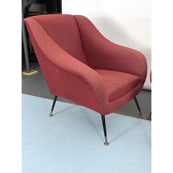 Image 1 of Paire de chaises longues vintage en laiton et tissu par Gigi Radice pour Minotti, Italie années 1950