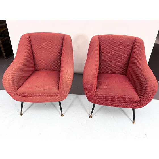Image 1 of Paire de chaises longues vintage en laiton et tissu par Gigi Radice pour Minotti, Italie années 1950