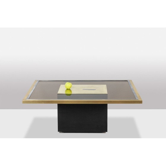 Image 1 of Table basse vintage en laiton doré et verre fumé, 1970