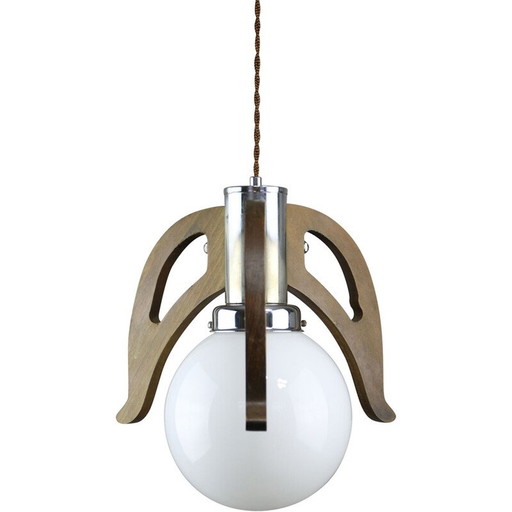 Lampe suspendue vintage en chrome et verre opalin, 1960