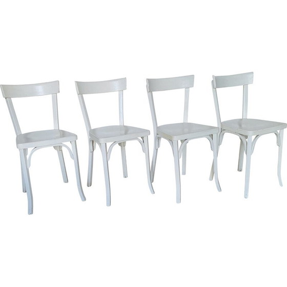 Image 1 of Ensemble de 4 chaises Baumann blanches en hêtre, 1960