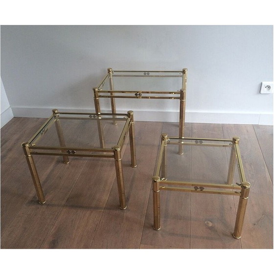 Image 1 of Ensemble de 3 tables en laiton vintage