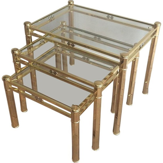 Image 1 of Ensemble de 3 tables en laiton vintage