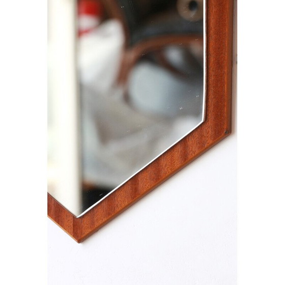 Image 1 of Miroir à diamants vintage encadré de teck, 1960