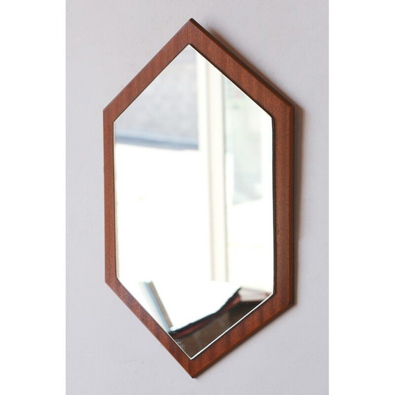 Image 1 of Miroir à diamants vintage encadré de teck, 1960